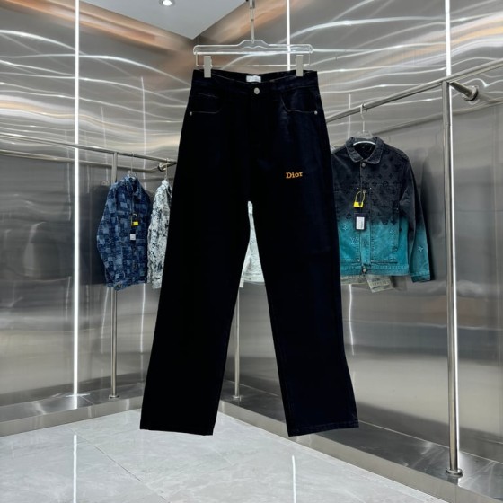 Dior Black Logo-Embroidered Straight-Leg Denim Jeans